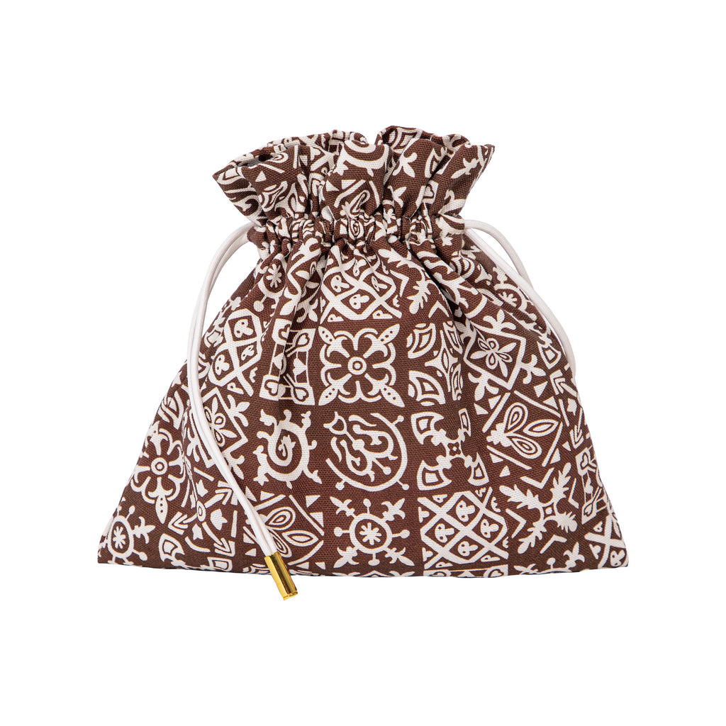 Choix x Coco Shop Cotton Pouch with a brown geometric print