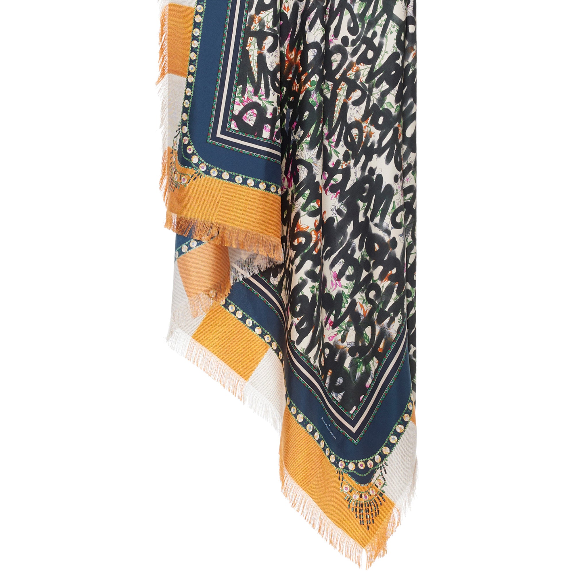 multi pattern silk scarf detail