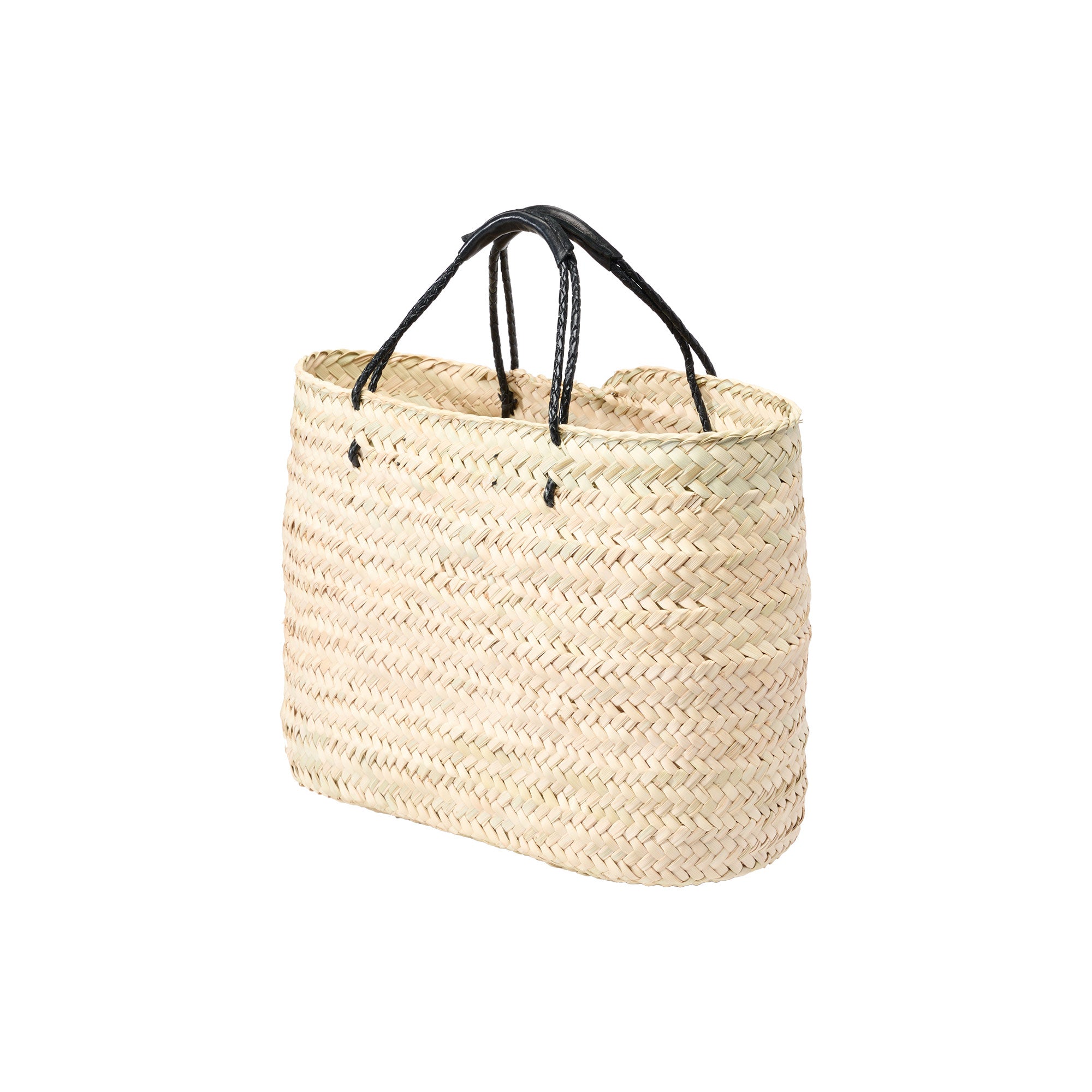 Moroccan-basket-tote-with-leather-handles-black-side