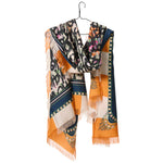 multi pattern silk scarf on hanger