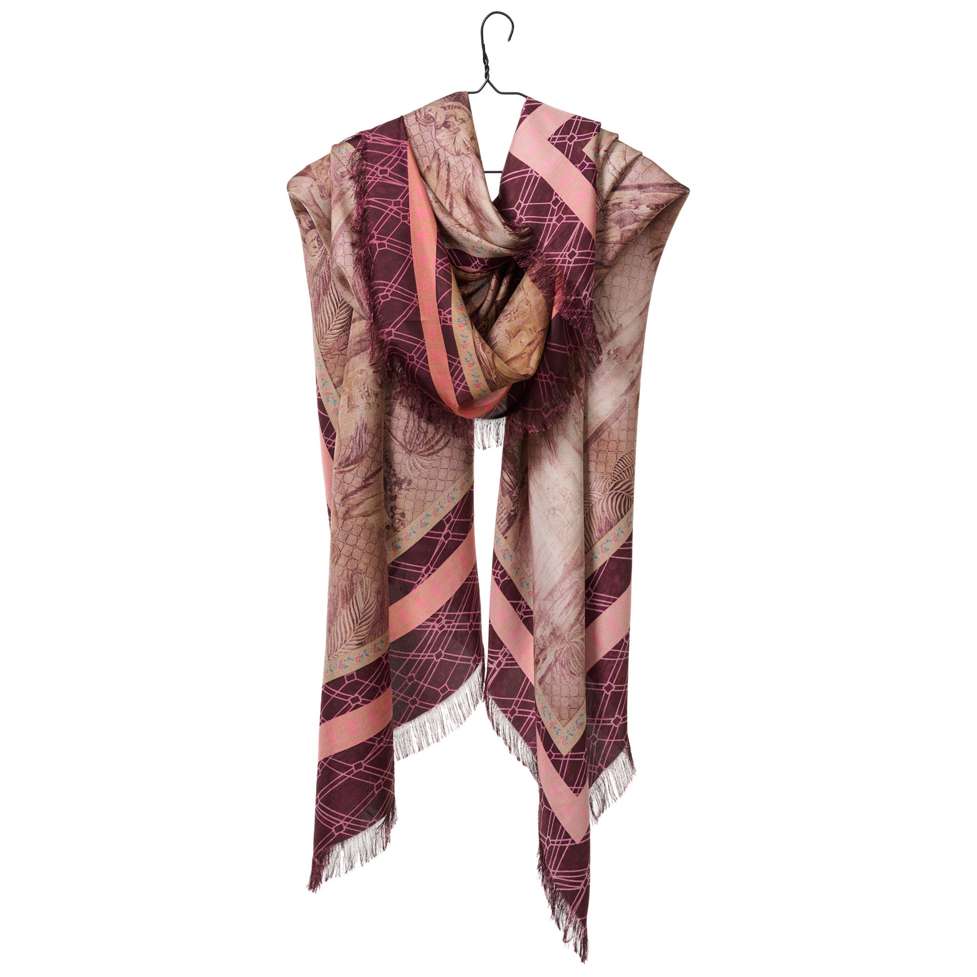 Fringed Silk Scarf - Maroon