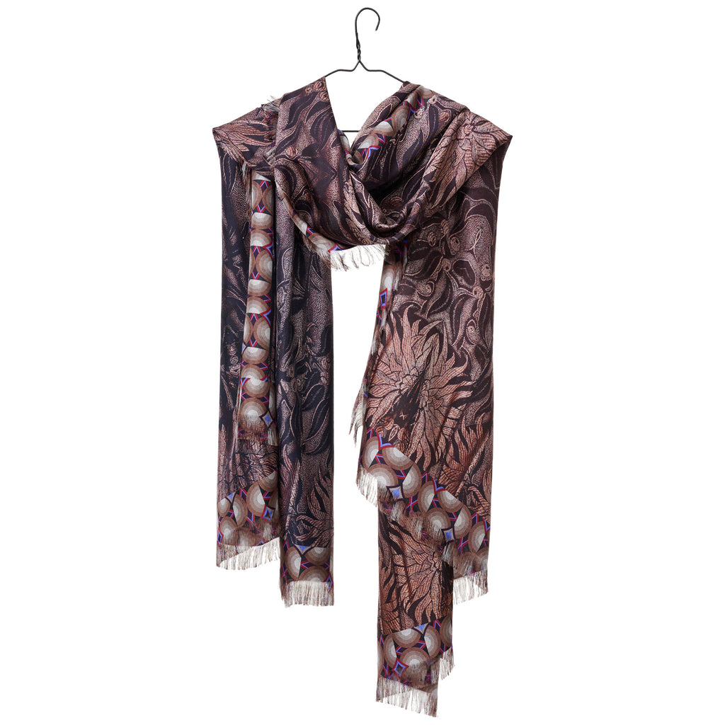 multi pattern silk scarf on hanger