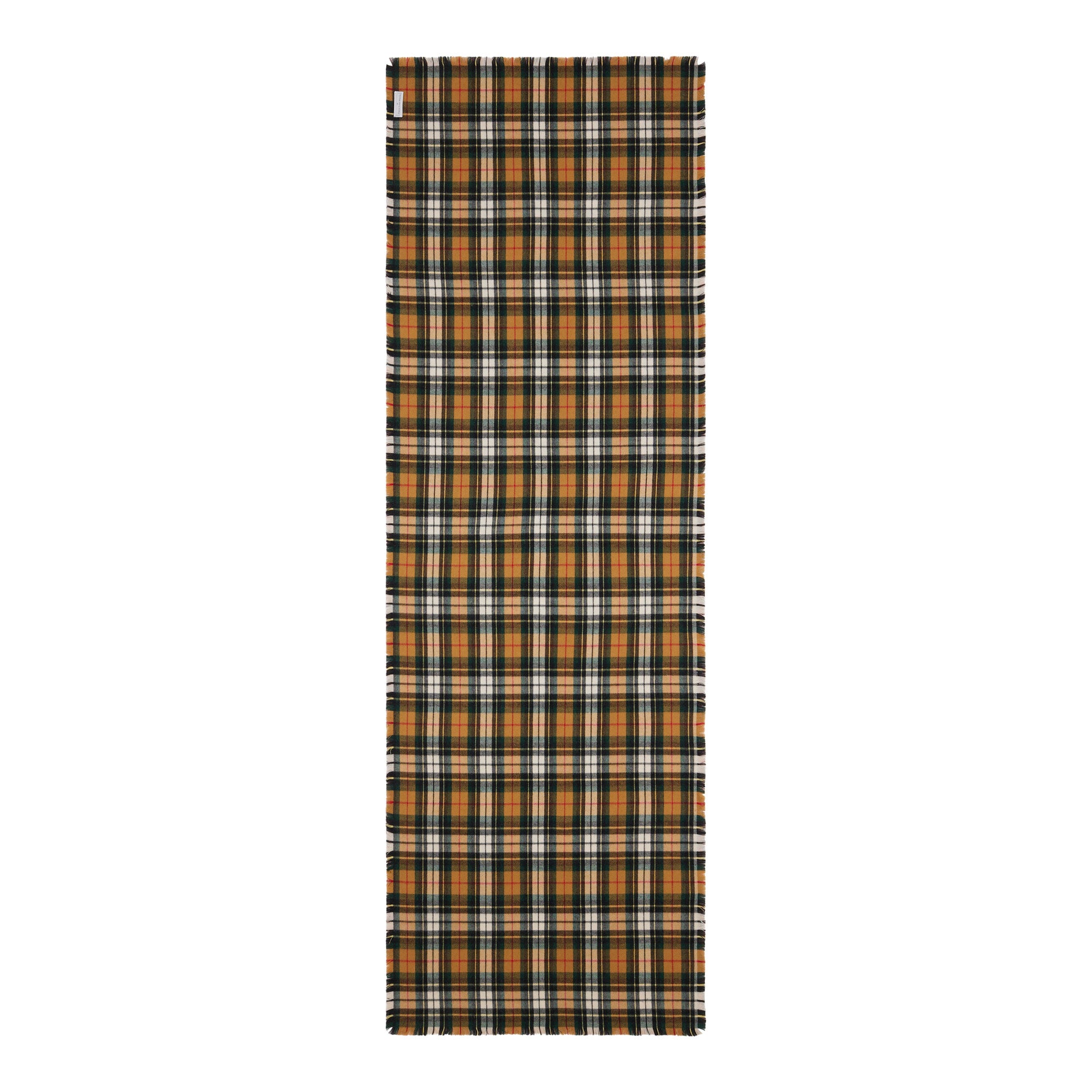 mixed print, reversible wool scarf with frayed edge flat lay