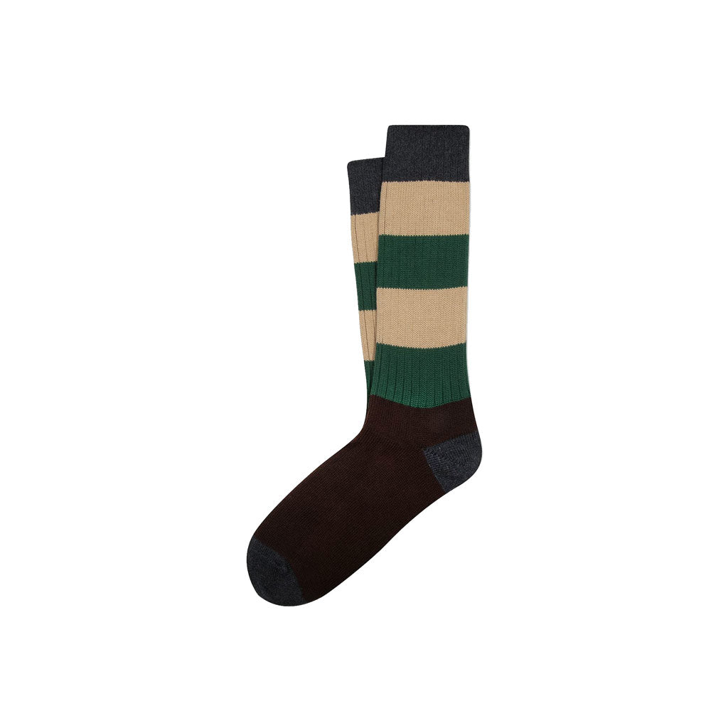 Striped tube socks in dark brown and green
