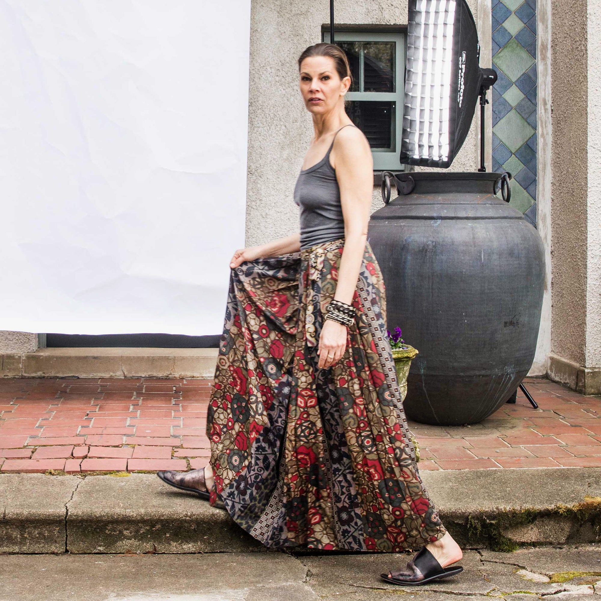 Pleated wrap maxi clearance skirt