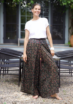Floral Palazzo Pant - Black