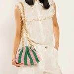 Maria_La_Rosa_Mini_Game_Clutch_Pink_Green_modeled