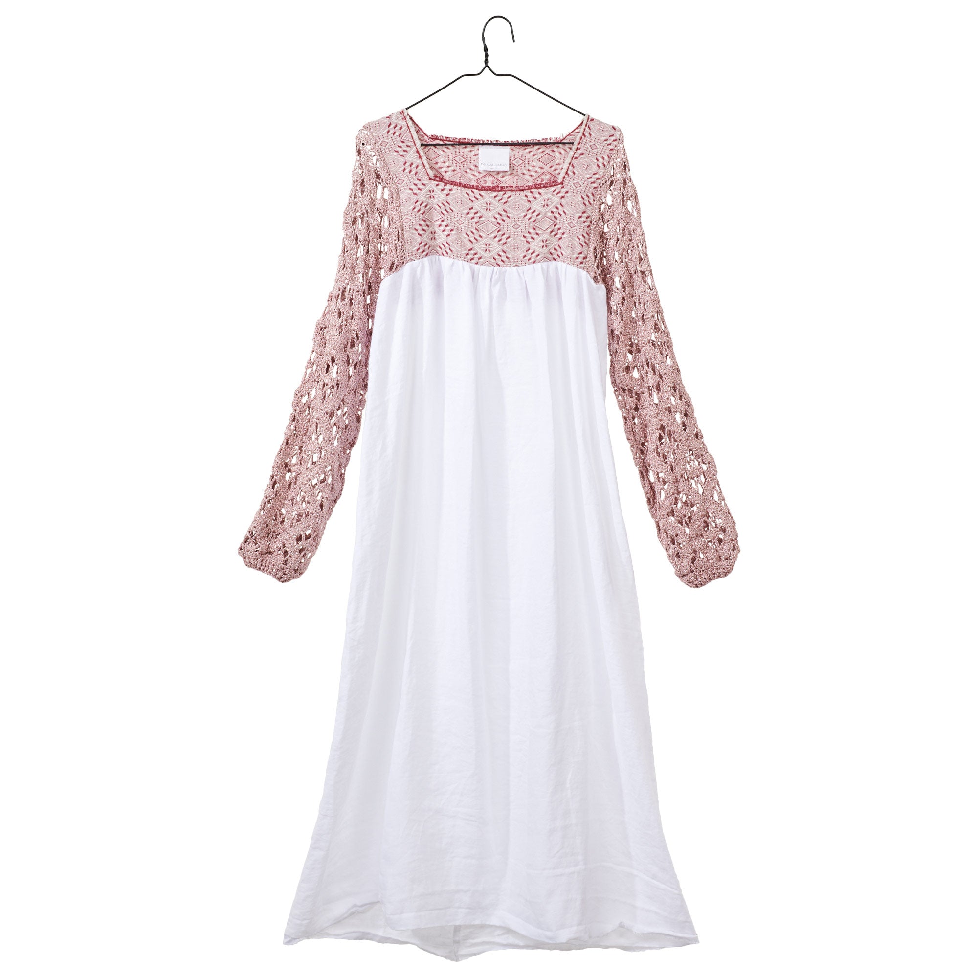 Nina Leuca White Linen Dress with Pink Lurex Sleeve Choix Nina Leuca White Linen Dress with Pink Lurex Sleeve Choix