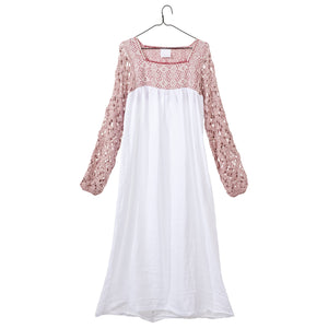 Pink Crochet Linen Dress