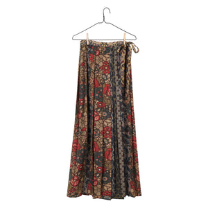 Mixed Print Pleated Wrap Skirt