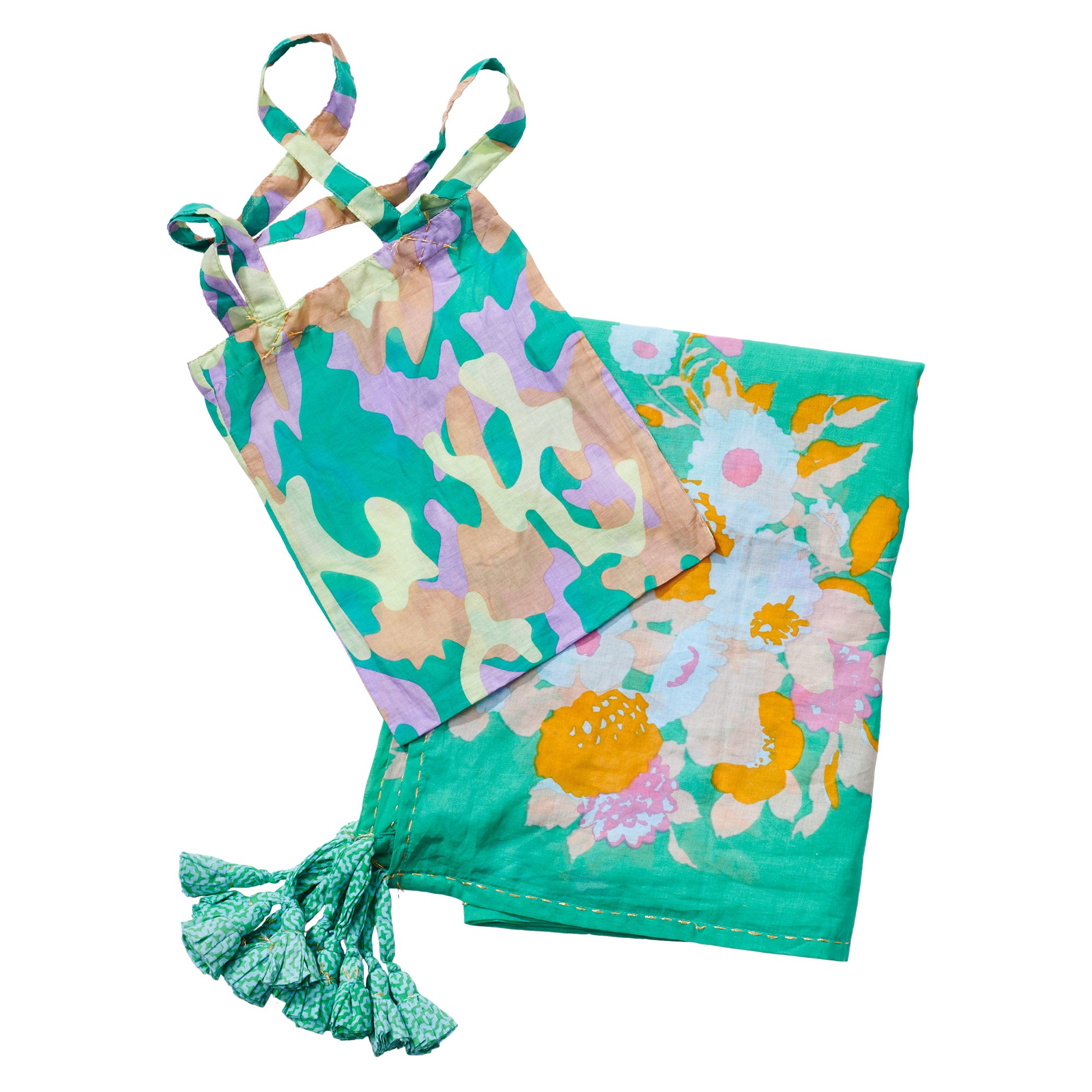 Floral Pareo - Green/Apricot