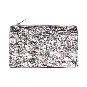 Leather Embellished Medium Pouch - Silver #2