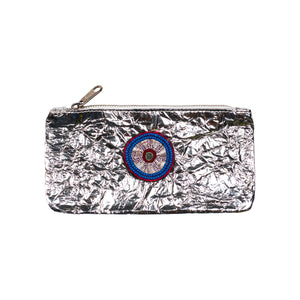 Leather Embellished Small Pouch - Silver #1